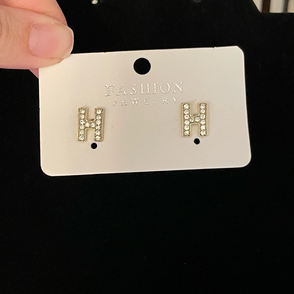 H initials Rhinestone Earrings